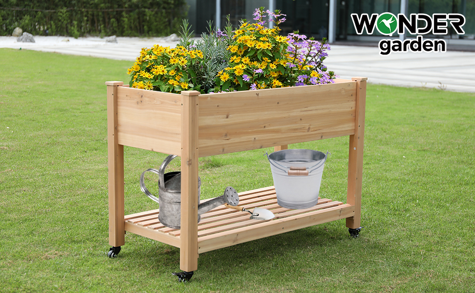 Raised Garden Bed with Wheels, Elevated Raised Beds with