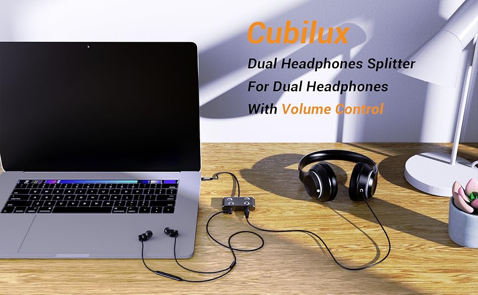Cubilux Dual Headphone Splitter with Volume Control