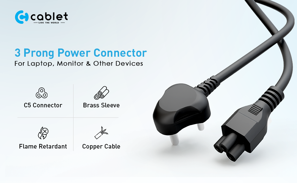 Cablet 1.5M Black 3 Pin Laptop Power Cable with 18 AWG & 700W Heavy Duty Universal Power Cable Replacement for Charger Adapter Power Cord for Laptop 6 LAPTOP POWER CABLE