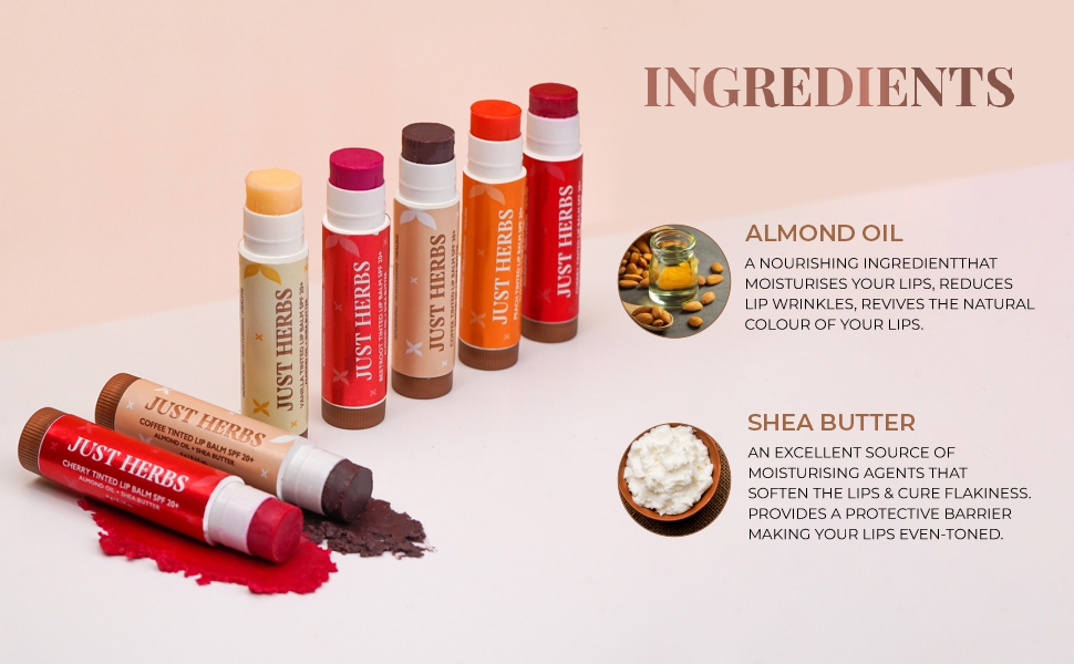 Just Herbs Tinted Lip Balm for Men and Women with SPF 20+ for Dark Lips to Lighten 4 g (Cherry
