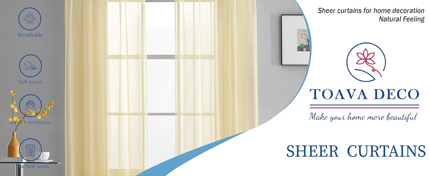 TOAVA DECO Light Yellow sheer curtains
