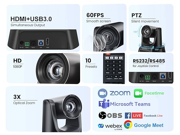 Amazon.com: TONGVEO 3X Optical Zoom PTZ Camera HDMI USB 3.0