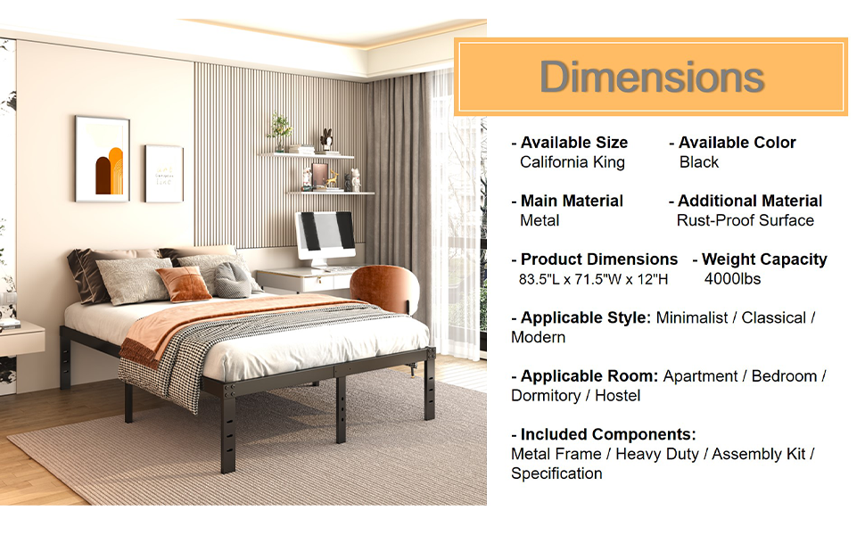 Bednowitz California King Bed Frames, 18 Inch High Metal
