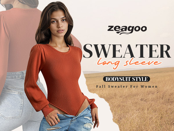 Zeagoo Women 2024 Long Puff Sleeve Sweater Fall Slim Fit