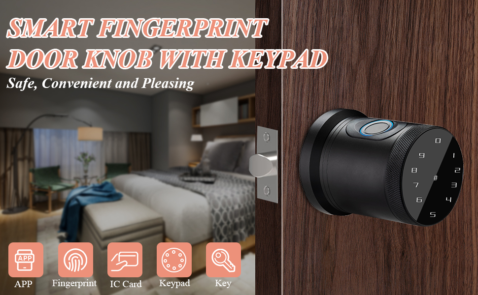 Smart Door Knob,Keypad Door Knob,Fingerprint Door Lock for Bedroom