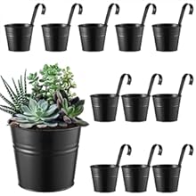 Balcony Planters Railing Hanging, Black Railing Planter Plant Pots with Drainage Holes