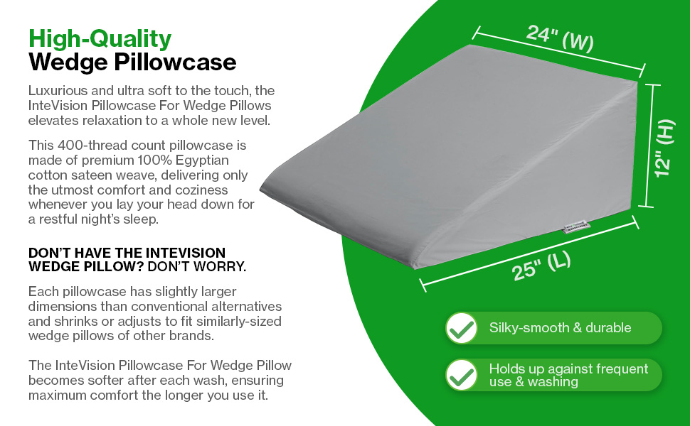 Intevision High-Quality Wedge Pillow Cover, Egyptian cotton, 12" bed wedge cover.