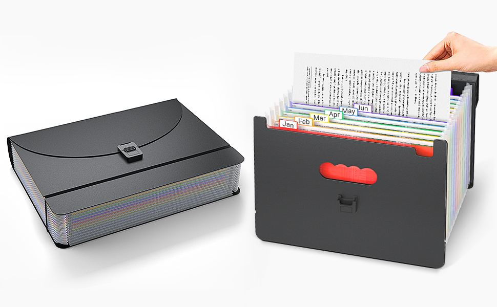 Vanulee File Organiser Box File Folder with Handle,13 Pockets Filing Box Document Organiser