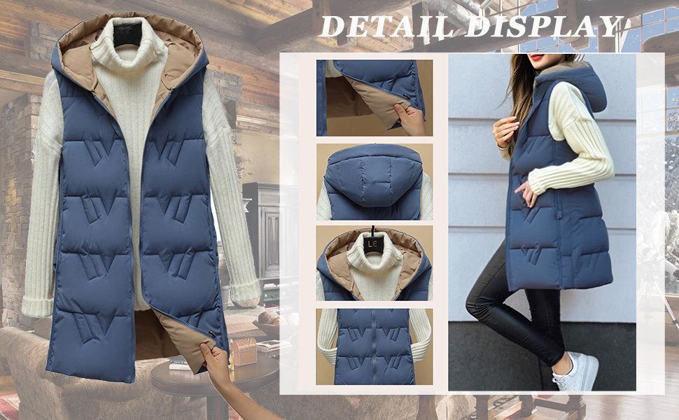 long puffer vest women with hood