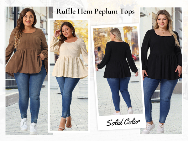 Agnes Orinda Plus Size Blouses for Women Scoop Neck Long