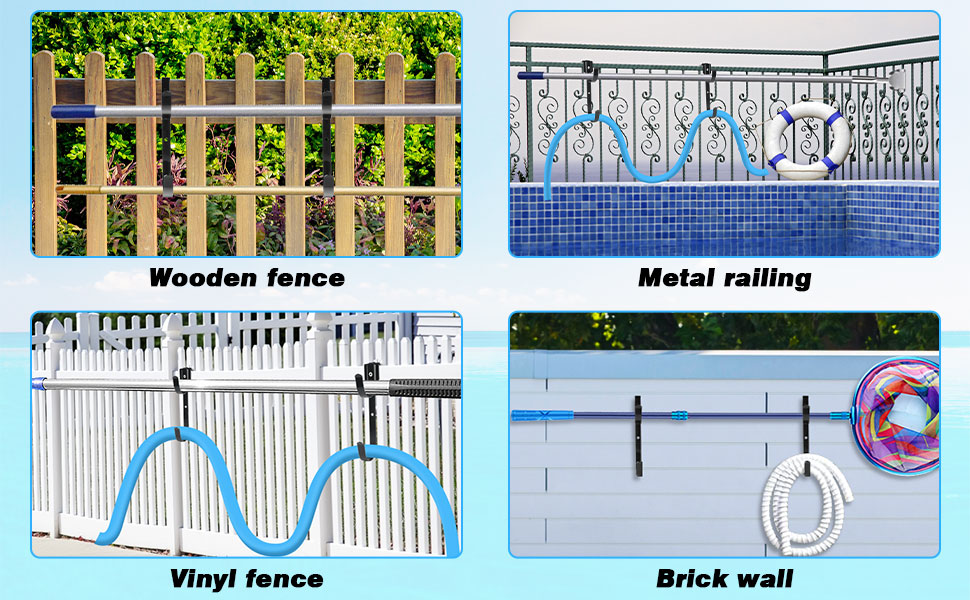 SHTALHST Pool Pole Hanger,4PCS Adjustable Metal Pool Hooks