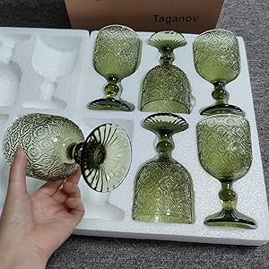 Green Glasses Drinking Wine Water Goblets Glassware set of 6