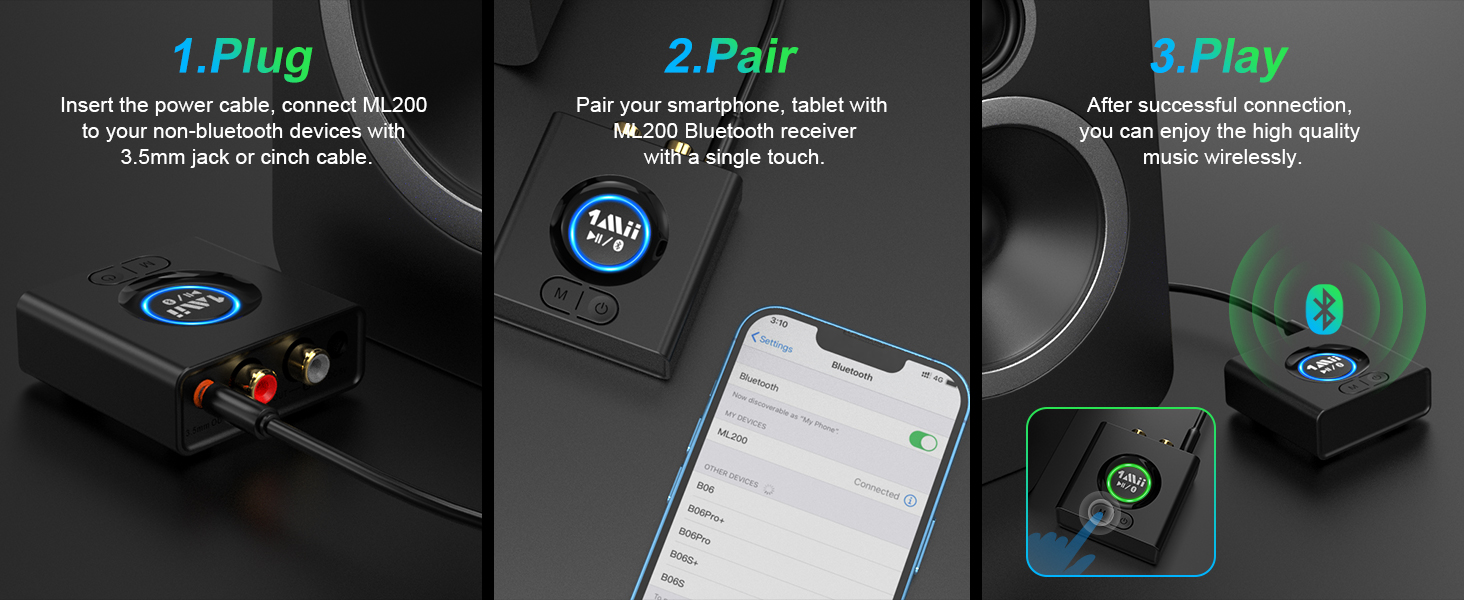 1Mii ML200 Bluetooth 5.0 Receiver for Home Stereo Speakers Music