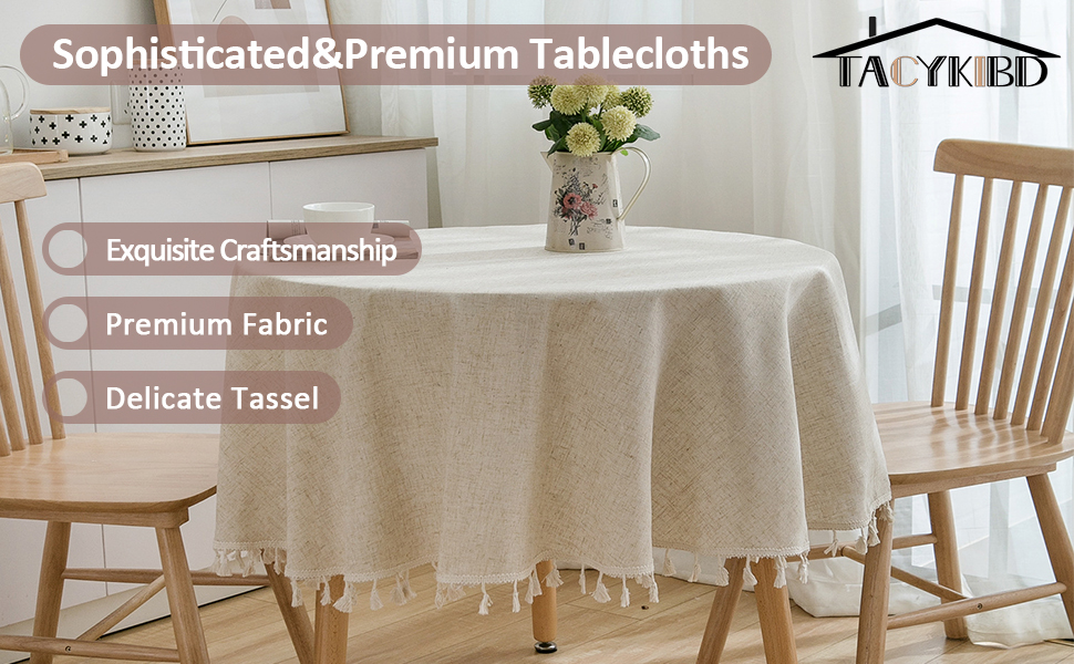 TACYKIBD Nappe Beige Ronde Lin Coton Couverture de Table Nappe de