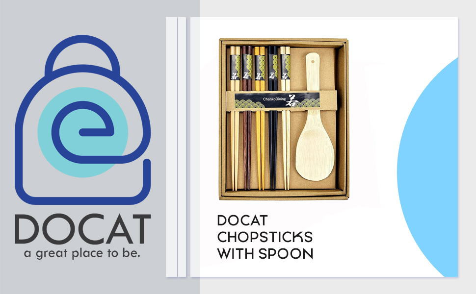 DOCAT Natural Wooden 5 Pair Chopsticks with 1 Spoon Set SPN-DCON