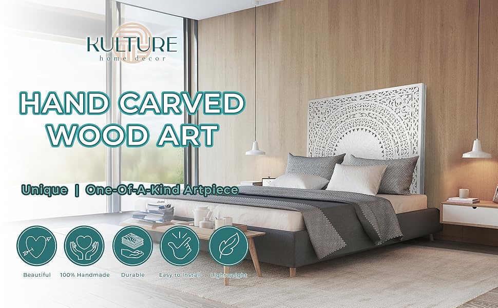 Queen Wood Headboard Rustic Carved Full Headboard Only