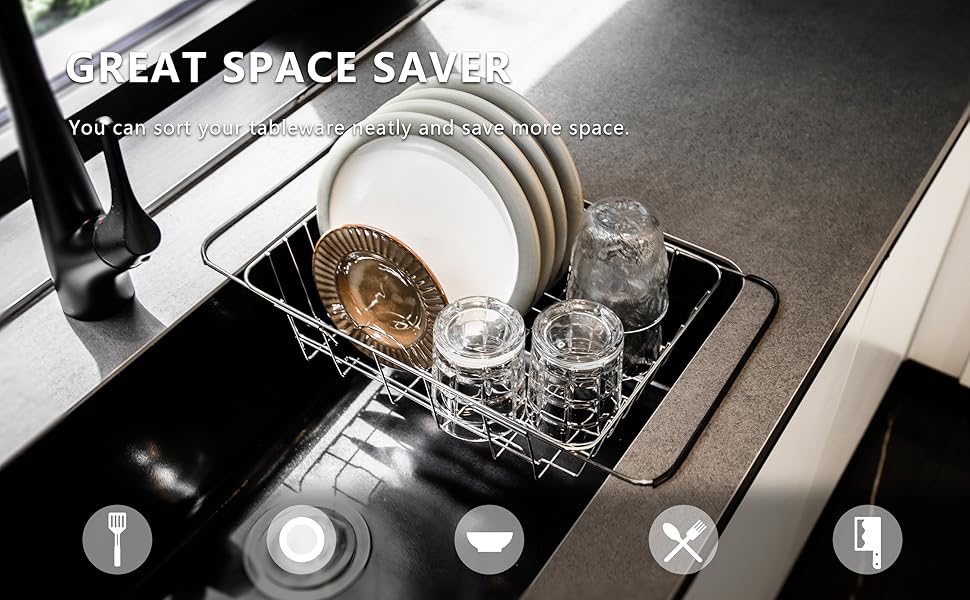 dish drying rack; dish rack; dish racks for kitchen counter; over the sink dish drainer drying rack