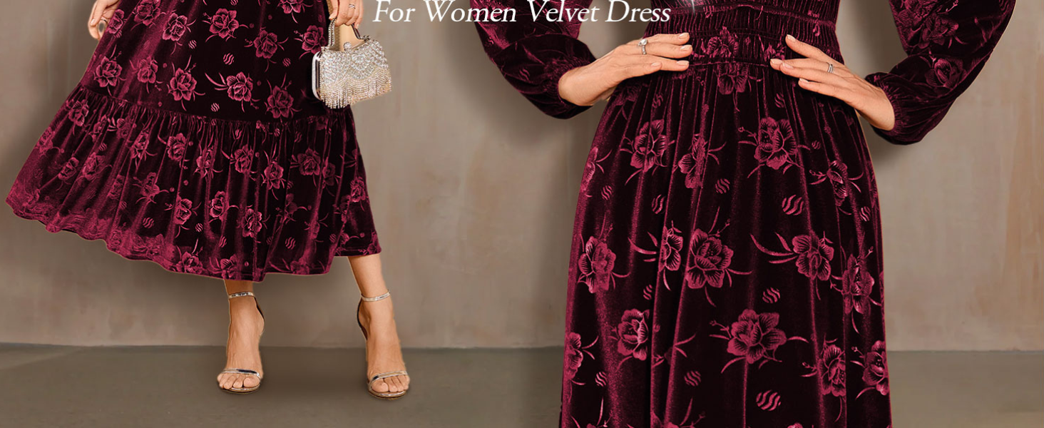 Womens Fall 2025 Velvet Maxi Dresses Long Sleeve Cocktail Wedding Guest Dress