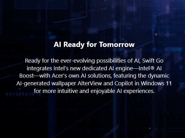 Acer Swift Go; laptop; Twinair; purifiedview; intel 14th gen; Ultra; AI; intel evo laptop; 16:10
