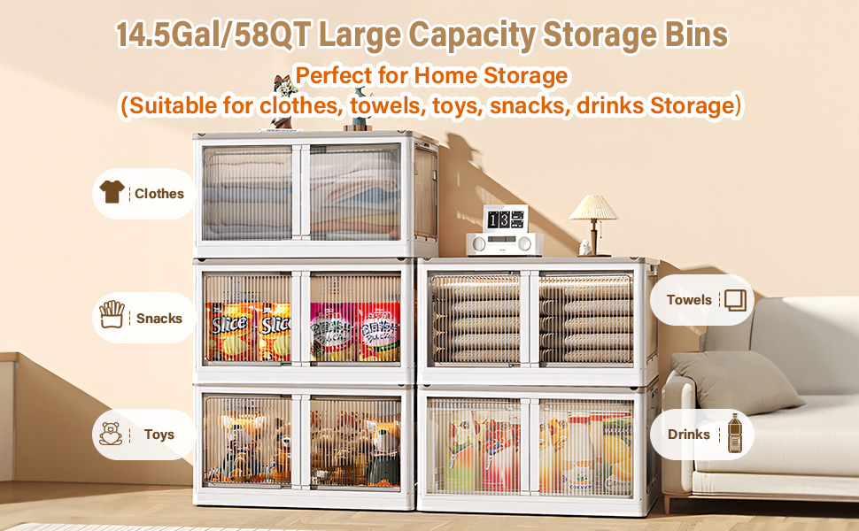 BTGGG Collapsible Storage Bins with Lids 3 Pack14.5Gal Plastic Stackable Storage