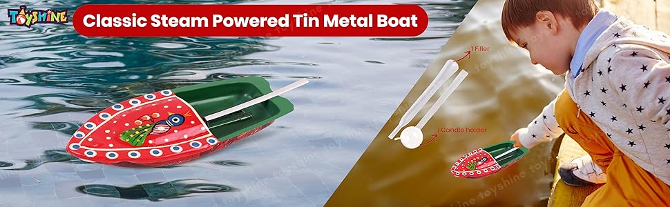 oyshine Classic Steam Powered Tin Metal Boat, Pop Pop Putt Putt Nav