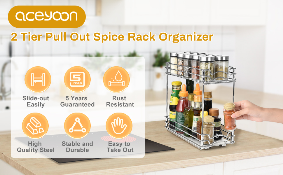Pull Out Spice Rack Organizer for Duty Slide Out 2 Tier