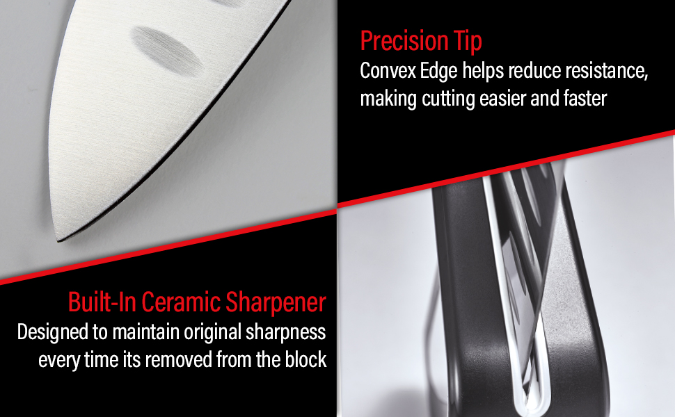 Precision Tip - Included Knife Block with Built-in Ceramic Sharpener