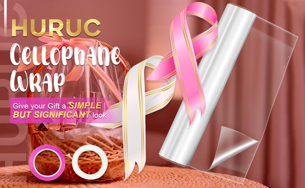 HURUC Dotted Cellophane Wrap for Hampers 80cmx30m with Large 10 Pull