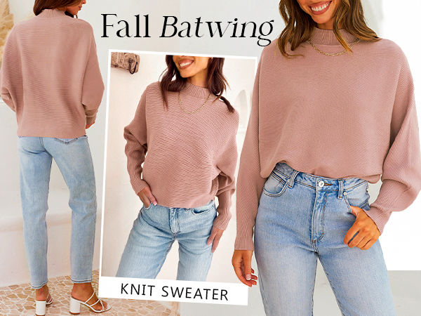 ZESICA Women's Fall 2025 Turtleneck Batwing Long Sleeve