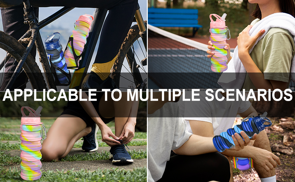 WATMHHJQ 2pcs Silicone Collapsible Water Bottles, 16oz Portable Foldable Expandable