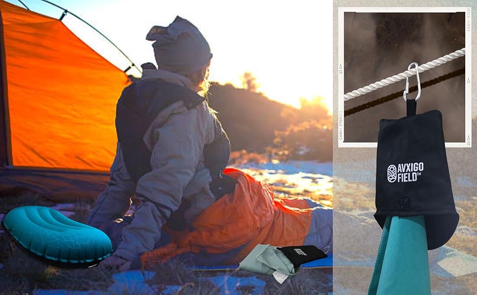 ultralight inflatable pillow for camping and face/hand towel