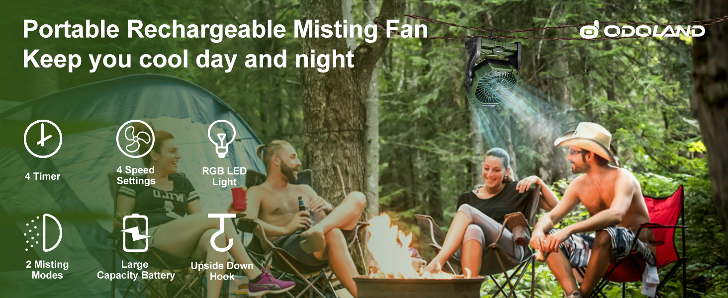 Odoland Portable Camping Fan with LED Lantern, 10400mAh Rechargeable