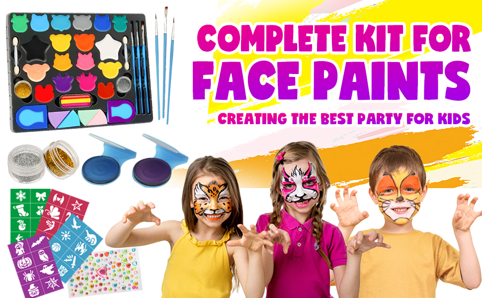 Face Paint Kit for Kids, Upgraded 21 Colours 175 Pcs Ultimate Face Painting Palette Kit with
