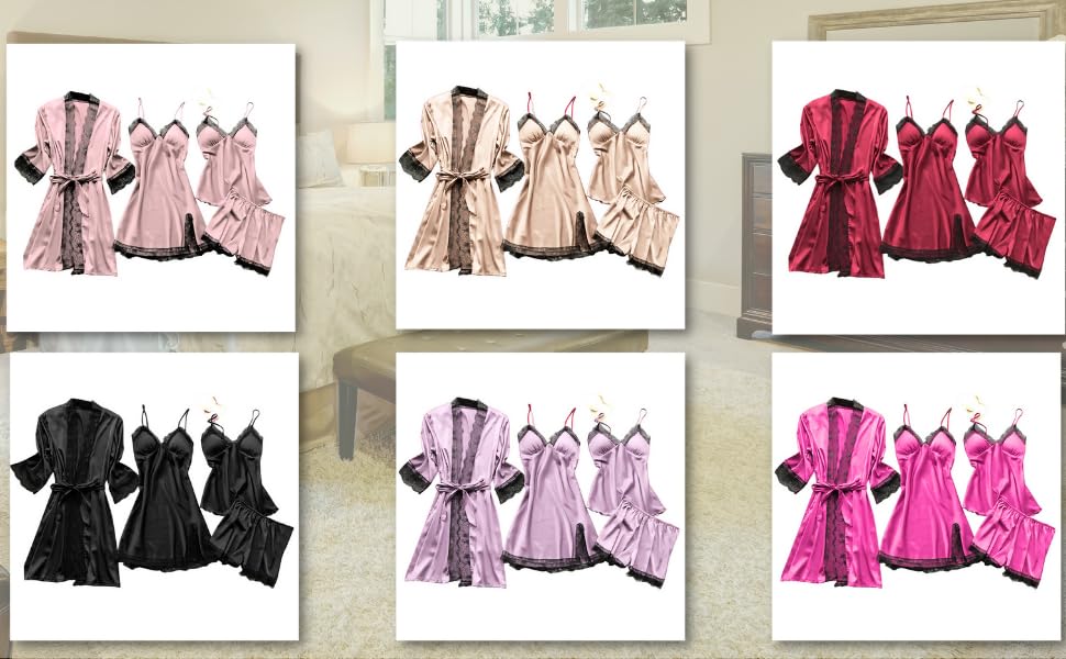 Halloween Pajamas Women 5 Pcs Pajama Sets 2024 Satin Nightgown With