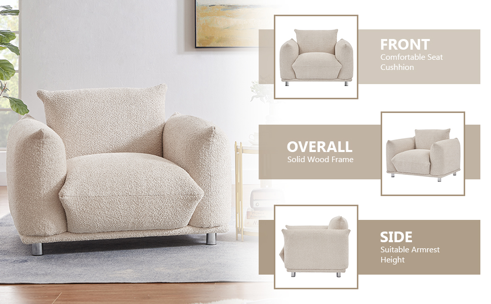 Hommoo Modern Accent Chair for Living Room Bedroom Comfy Sherpa Upholstered Single