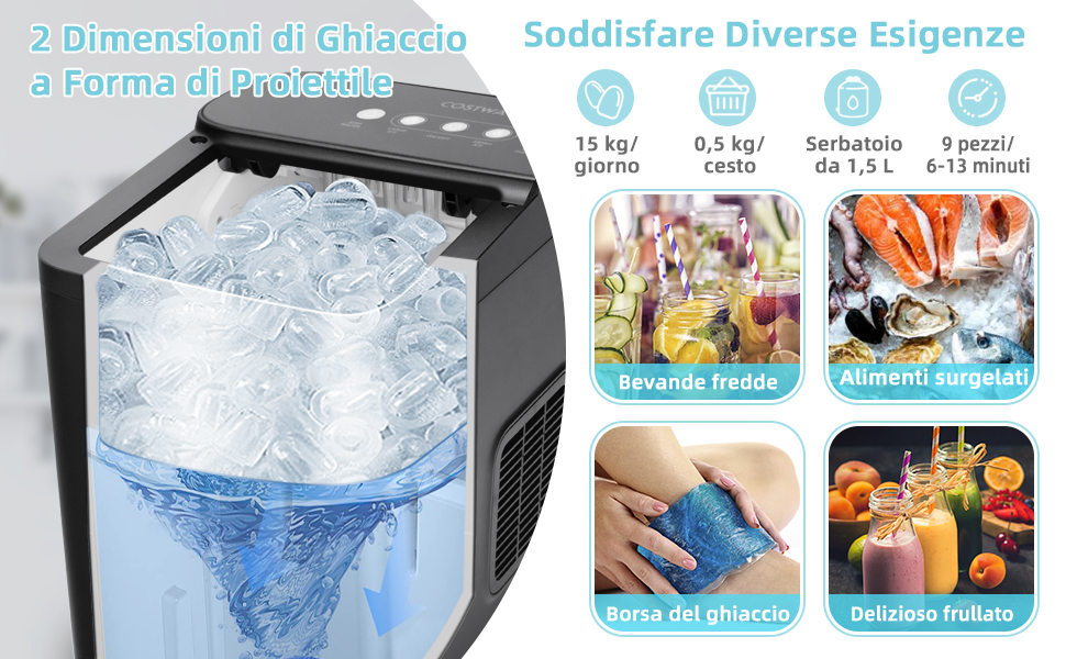 COSTWAY Macchina Del Ghiaccio 15kg/24h, Fabbricatore Di Ghiaccio Con Funziona Autopulizia E Touch, Schermo A LED, Ideale Per Casa Ristorante E Bar (Bianco) 13 2