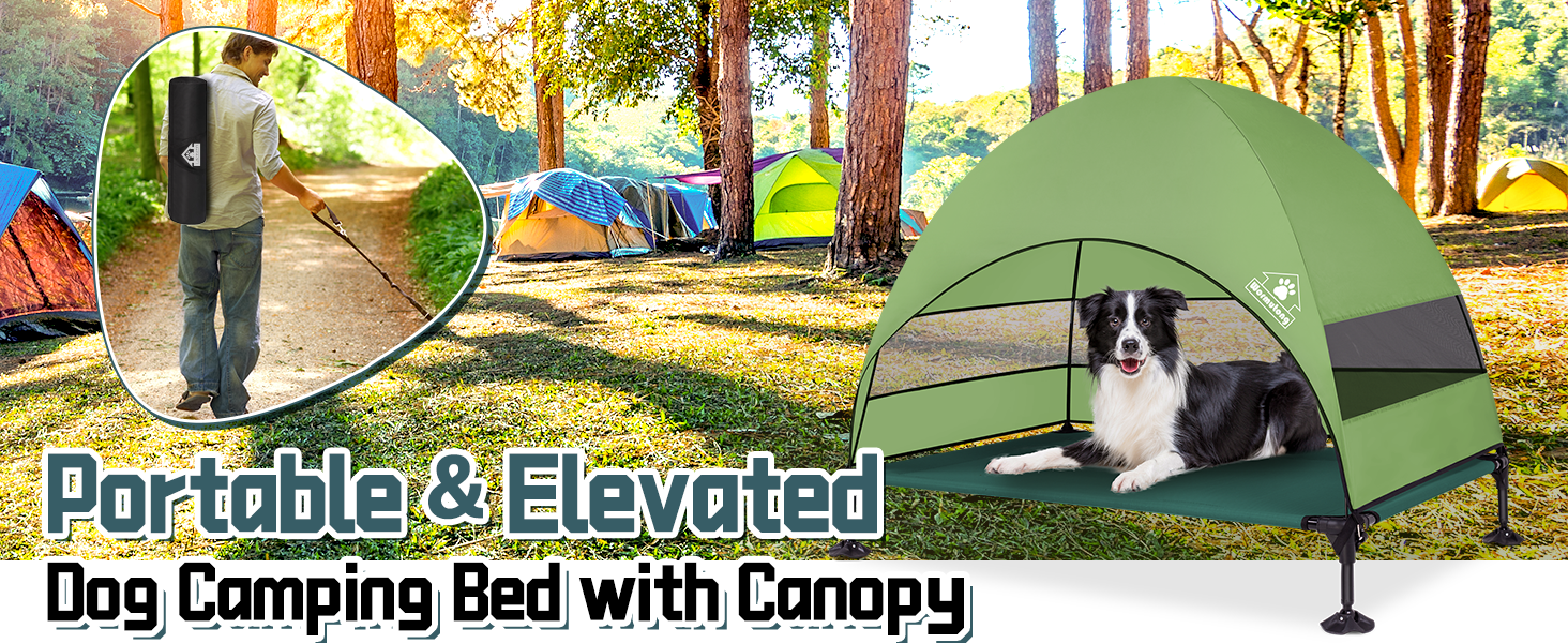Portable & Elevated Dog Bed with Canopy