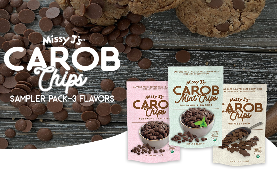 Missy J's Carob Chips Sampler pack3 flavors, Vegan