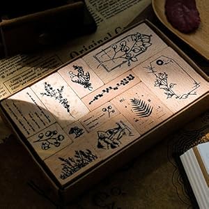 ゴム印 木製ゴム印セット 木製 手帳用 クリエイティブスタンプセット日記 手紙 ラバースタンプ 花のスタンプ キノコ  植物