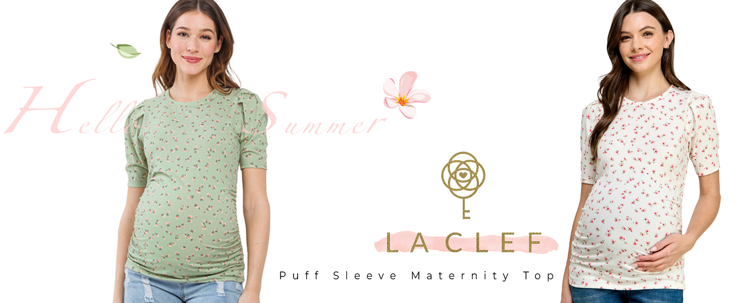 Womens Maternity Puff Sleeve Ribbed T Shirt Top