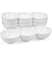 Yesland 3-Compartment Porcelain Appetizer Serving Tray - Set of 4 - White 10 Oz Triplet Bowl, Bow...