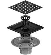 Neodrain Square Shower Drain,6 inch black Stainless Steel 304 Grate and PVC Drain Body, Grate wit...
