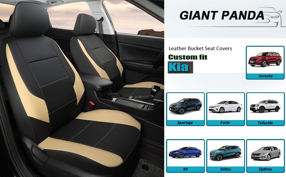 GIANT PANDA Front Car Seat Cover for Kia, Leather Bucket