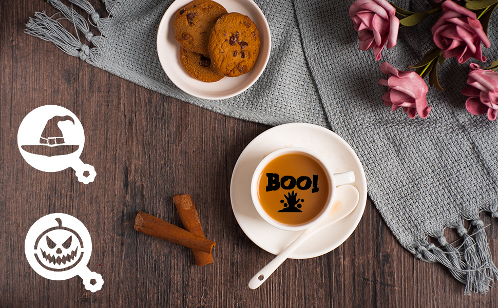Qpout 30 PCS Halloween Coffee Stencils Cappuccino Stencils, Halloween