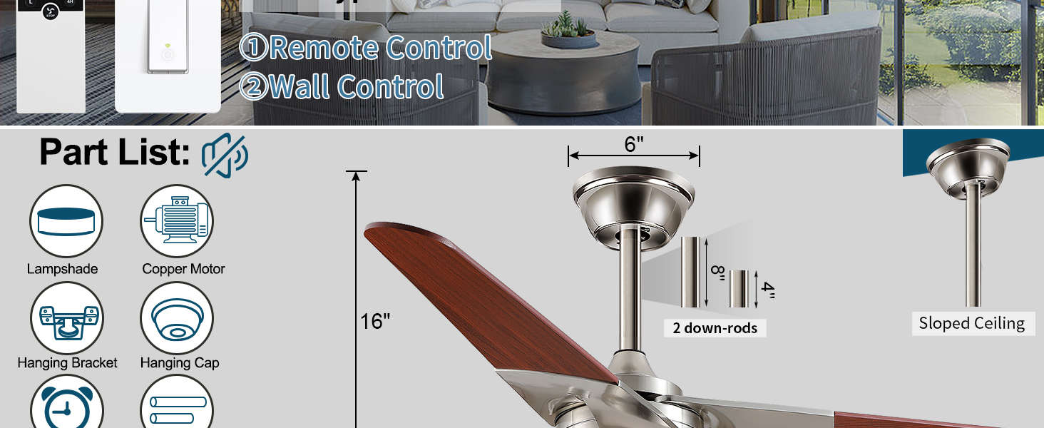 Surtime 52" Modern Wood Ceiling Fan Without Light,Indoor and Outdoor Reversible Ceiling Fan No