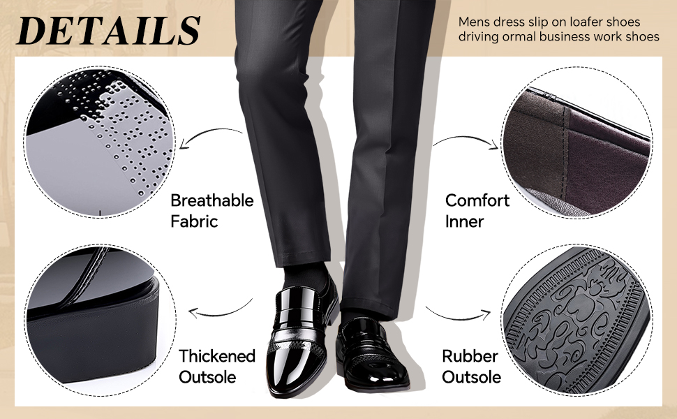 EDITCOZY Mens Dress Slip On Loafer Shoes Driving Leather Lined Oxfords Wedding Guest Moccasin Formal Business Work Shoes 16 Work