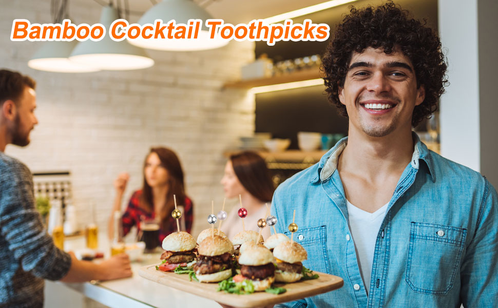 Cocktail Picks Mirror Pearl Bamboo Toothpicks for Drink