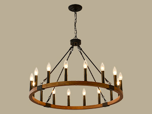 wood wagon wheel chandelier