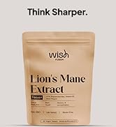 Text reads: 'Think Sharper.' and 'Lion's Mane Extract'. Product images showing kraft paper packaging pouches with minimal design.