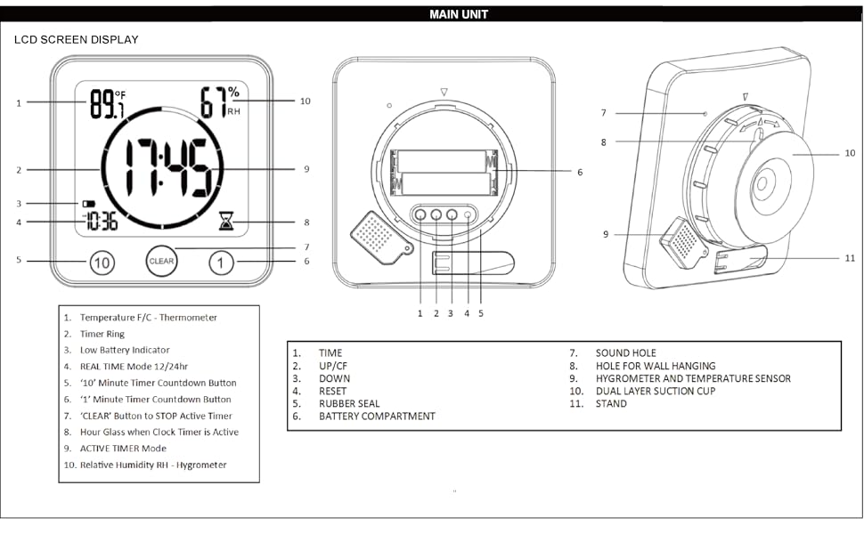 KADAMS Digital Bathroom Shower Kitchen Clock Timer with